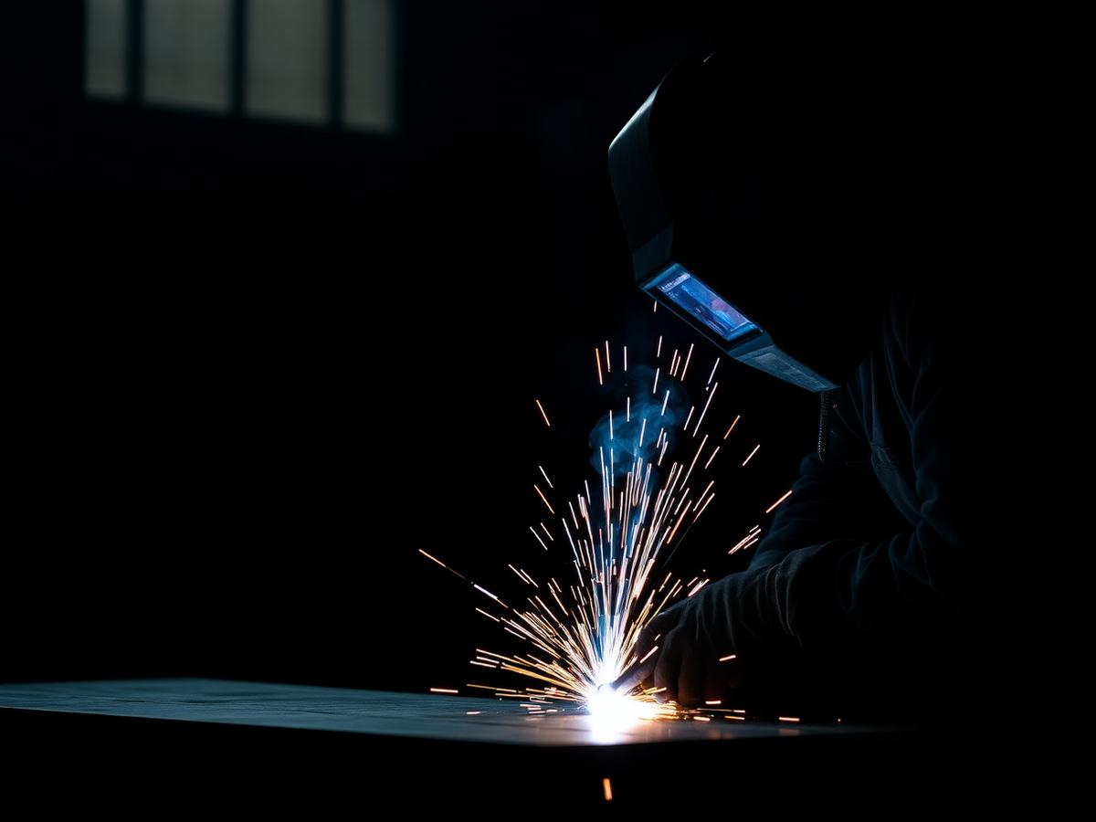 Welder joining stainless sheet metal with bright sparks