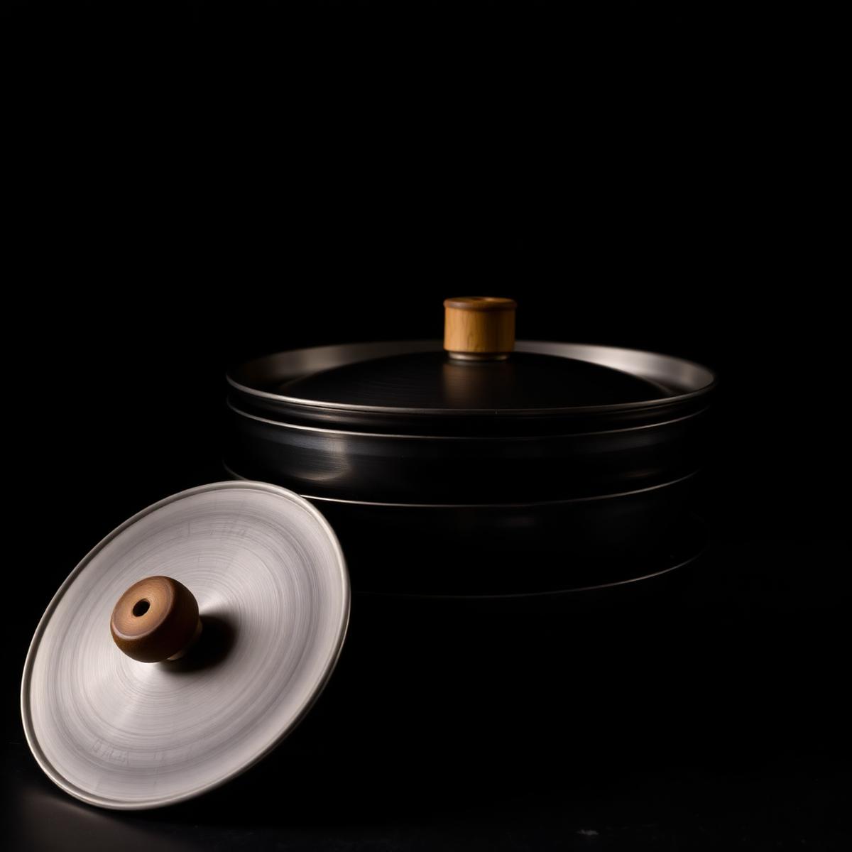 Heavy gauge aluminum wok covers with wood spool handles