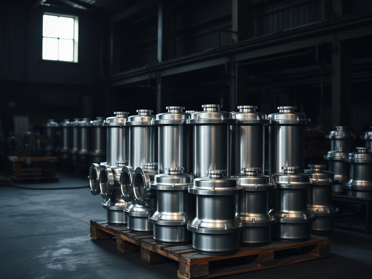 Pallet of spun cylindrical shells and flanged covers