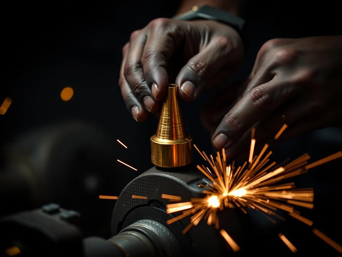 Machinist polishing a spun brass venturi cone